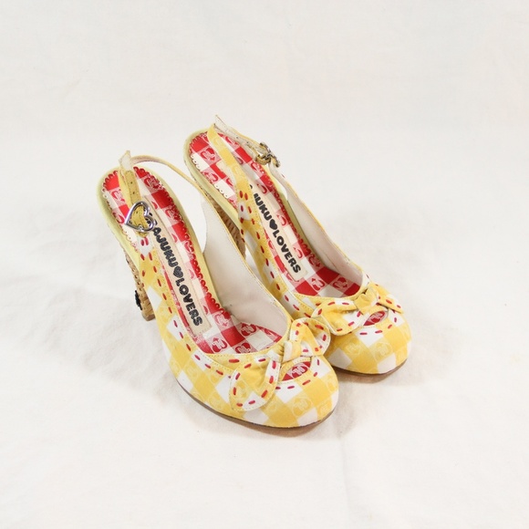 Harajuku Lovers Shoes - Yellow Heels - Women’s 7M - Canvas Wicker